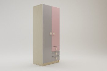 Шкаф 2-х створчатый с ящиками Грэйси (Розовый/Серый/корпус Клен) в Игарке - igarka.mebel54.com | фото