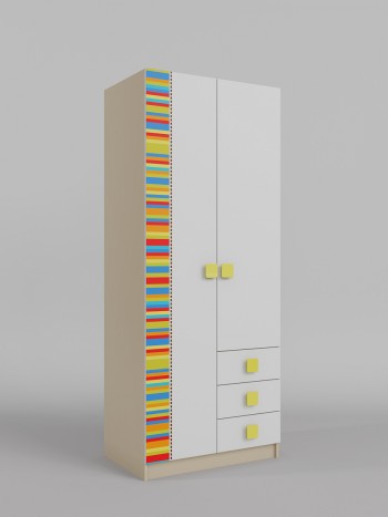 Шкаф 2-х створчатый с ящиками Клаксон без машинок (Белый/корпус Клен) в Игарке - igarka.mebel54.com | фото