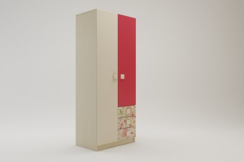 Шкаф 2-х створчатый с ящиками Ретвит (Бежевый/Красный/корпус Клен) в Игарке - igarka.mebel54.com | фото