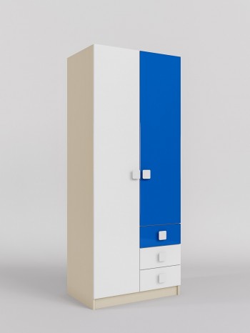 Шкаф 2-х створчатый с ящиками Скай люкс (Синий/Белый/корпус Клен) в Игарке - igarka.mebel54.com | фото