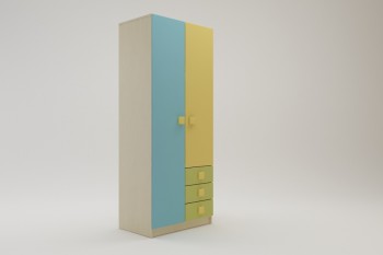 Шкаф 2-х створчатый с ящиками Смайли (Желтый/Голубой/Зеленый/корпус Клен) в Игарке - igarka.mebel54.com | фото