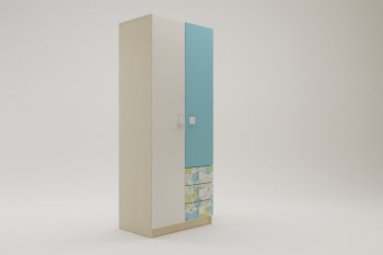 Шкаф 2-х створчатый с ящиками Твит (Белый/Зеленый/корпус Клен) в Игарке - igarka.mebel54.com | фото