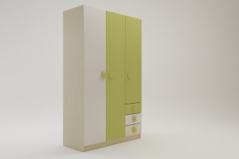 Шкаф 3-х створчатый с ящиками Эппл (Зеленый/Белый/корпус Клен) в Игарке - igarka.mebel54.com | фото