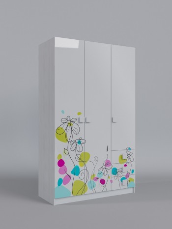 Шкаф 3-х створчатый с ящиками Флёр (Белый/корпус Выбеленное дерево) в Игарке - igarka.mebel54.com | фото