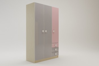 Шкаф 3-х створчатый с ящиками Грэйси (Розовый/Серый/корпус Клен) в Игарке - igarka.mebel54.com | фото