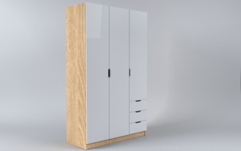 Шкаф 3-х створчатый с ящиками Лофт (Белый/корпус Дуб Сонома) в Игарке - igarka.mebel54.com | фото