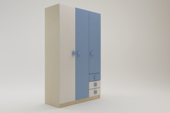 Шкаф 3-х створчатый с ящиками Скай (Синий/Белый/корпус Клен) в Игарке - igarka.mebel54.com | фото