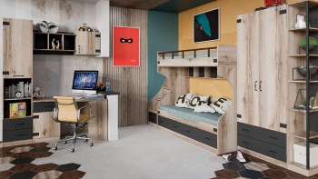 Шкаф для одежды комбинированный «Окланд» (Фон Черный/Дуб Делано) в Игарке - igarka.mebel54.com | фото