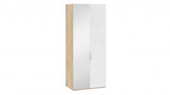 Шкаф для одежды с 1 глухой и 1 зеркальной дверями левый «Эмбер» Яблоня Беллуно/Белый глянец в Игарке - igarka.mebel54.com | фото