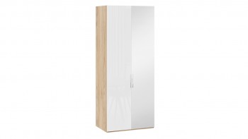 Шкаф для одежды с 1 глухой и 1 зеркальной дверями правый «Эмбер» Яблоня Беллуно/Белый глянец в Игарке - igarka.mebel54.com | фото