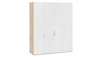 Шкаф для одежды с 4 глухими дверями «Эмбер» Яблоня Беллуно/Белый глянец в Игарке - igarka.mebel54.com | фото