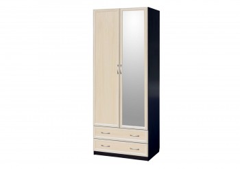 Шкаф для платья и белья 2-х дверный с профилем МДФ с 1 зеркалом Венге/Дуб выбеленный в Игарке - igarka.mebel54.com | фото