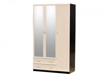 Шкаф для платья и белья 3-х дверный с профилем МДФ с 2 малыми зеркалами Венге/Дуб выбеленный в Игарке - igarka.mebel54.com | фото