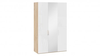 Шкаф комбинированный с 2 глухими и 1 зеркальной дверями правый «Эмбер» Яблоня Беллуно/Белый глянец в Игарке - igarka.mebel54.com | фото