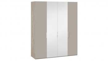 Шкаф комбинированный с 2 глухими и 2 зеркальными дверями «Эмбер» Баттл Рок/Серый глянец в Игарке - igarka.mebel54.com | фото