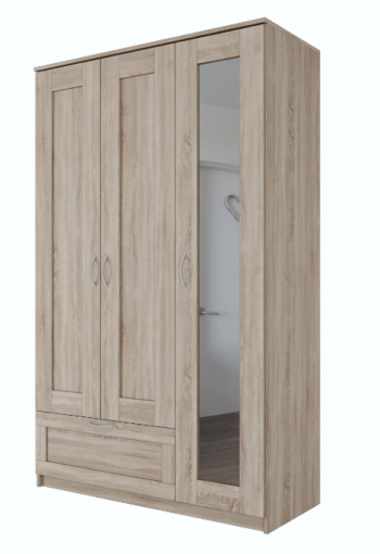 Шкаф трехдверный Сириус с зеркалом и 1 ящиком дуб сонома в Игарке - igarka.mebel54.com | фото