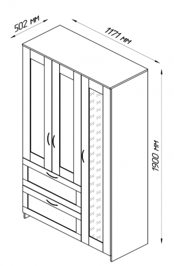 Шкаф трехдверный Сириус с зеркалом и 2 ящиками дуб венге в Игарке - igarka.mebel54.com | фото