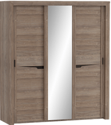Шкаф трехдверный Соренто с раздвижными дверями Дуб стирлинг/Кофе структурный матовый в Игарке - igarka.mebel54.com | фото
